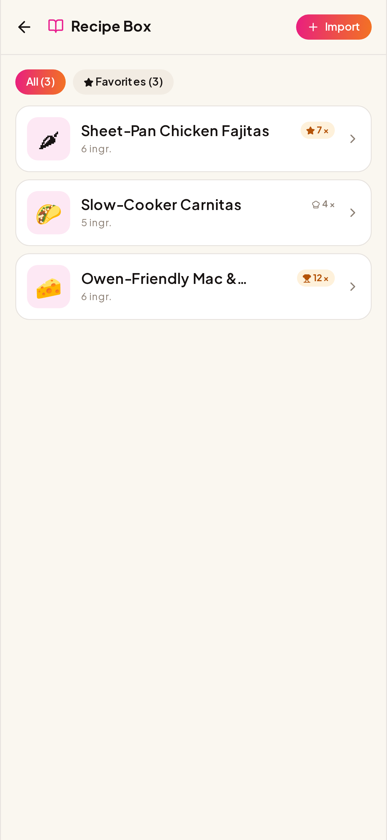 Our Life recipe box with imported recipes